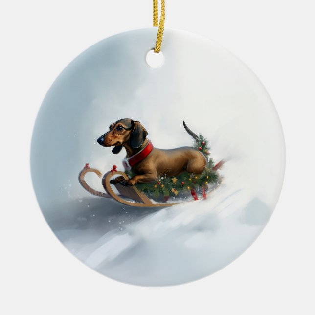 Décoration En Céramique Dachshund hiver neige de Noël (Devant)