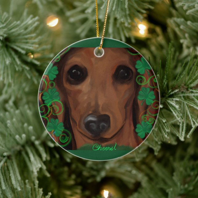 Décoration En Céramique Dachshund Rouge     (Arbre)