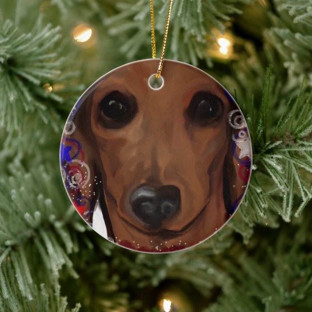 Décoration En Céramique Dachshund Rouge      (Arbre)