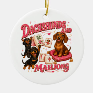Décoration En Céramique Dachshunds et Mahjong