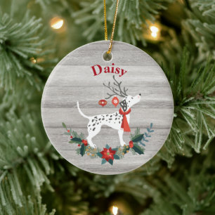 Décoration En Céramique Dalmatien de Noël rustique avec Antlers & Verdure