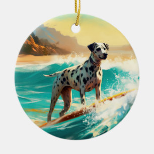 Décoration En Céramique Dalmation Plage Surf Peinture