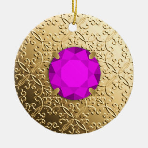 Décoration En Céramique Damas d'or avec gemstone d'améthyste