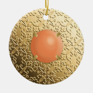 Décoration En Céramique Damas d'or avec gemstone de faux corail