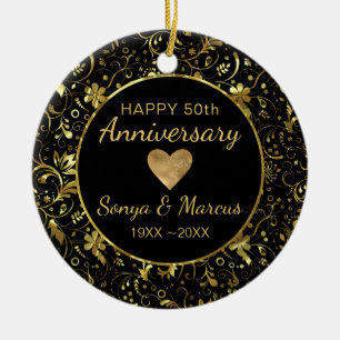 Décoration En Céramique Damas Or Et Coeur