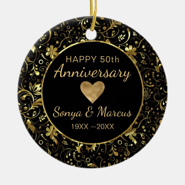 Décoration En Céramique Damas Or Et Coeur (Devant)