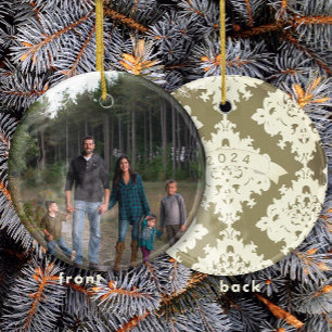 Décoration En Céramique Damask Christmas Family Photo Ornament