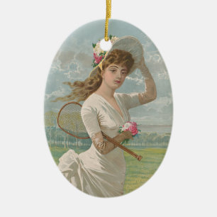 Décoration En Céramique Dame de tennis victorienne avec chapeau à fleurs A