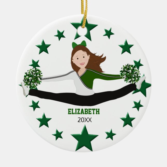 Décoration En Céramique Danse Cheer Brunette Green Stars & White (Devant)