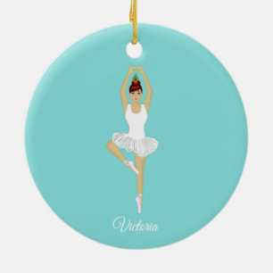 Décoration En Céramique Danseur de ballet habillé en blanc sur turquoise s