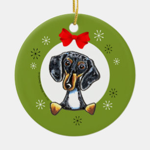 Décoration En Céramique Dapple Tricolor Smooth Dachshund Classique de Noël
