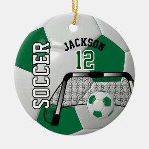 Décoration En Céramique ⚽ Dark Green and White Personalize Soccer Ball