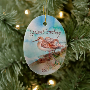 Décoration En Céramique Daté, Aquarelle Sandpiper Shore Beach Oiseaux Art