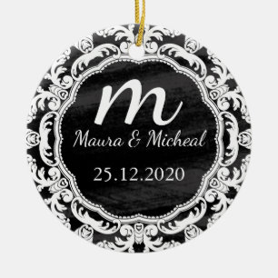 Décoration En Céramique Date Mariage de monogramme de tableau de bord pers