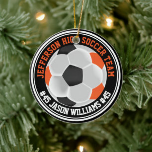Décoration En Céramique ⚽ de soccer orange, noir et blanc