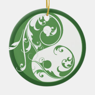 Décoration En Céramique Défilement de l'ornement vert de Yin et de Yang