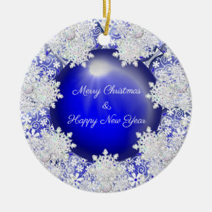 Décoration En Céramique Dentelle en céramique Bleu de Grèce & flocons de n