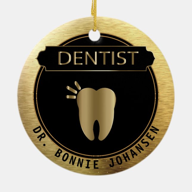 Décoration En Céramique Dentiste - noir classieux et or (Dos)