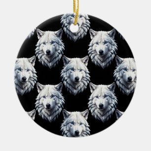 Décoration En Céramique Design Motif de tête de loup blanc