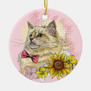 Décoration En Céramique Dessin à la main d'un chat Red Ragdoll drôle avec