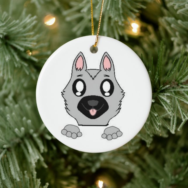 Décoration En Céramique Dessin allemand Shepherd Silver et noir Peeking (Arbre)