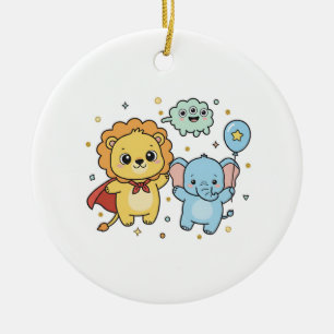 Décoration En Céramique Dessin animé de lion et d'éléphant amis super-héro