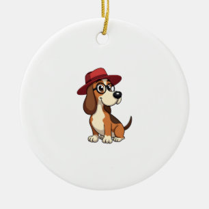 Décoration En Céramique Dessin animé vintage Basset Hound au chapeau rouge