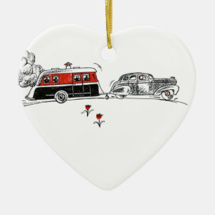 Décoration En Céramique Dessin antique de campeur et de voiture de rv