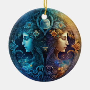 Décoration En Céramique Dessin aquarelle du signe zodiacal Gémeaux