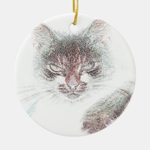 Décoration En Céramique Dessin d'un visage de chat mignon en colère