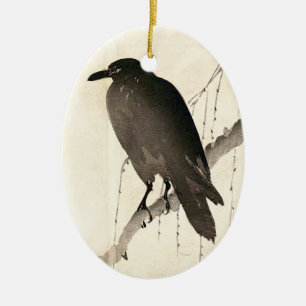 Décoration En Céramique Dessin japonais d'un corbeau