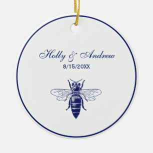 Décoration En Céramique Dessin vintage de reine abeille en bleu