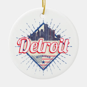 Décoration En Céramique Detroit Michigan États-Unis Skyline Vintage USA