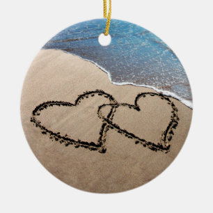 Décoration En Céramique Deux Coeurs Dans L'Ornement Du Sable