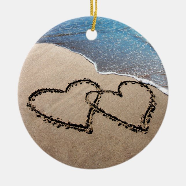 Décoration En Céramique Deux Coeurs Dans L'Ornement Du Sable (Devant)