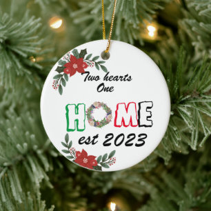 Décoration En Céramique Deux coeurs une maison, premier Noël nouvelle mais