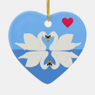 Décoration En Céramique Deux cygnes dans le coeur classique Pose Saint Val