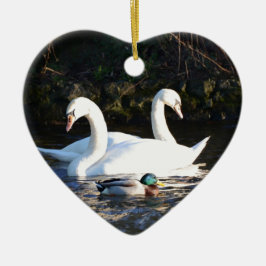 Décoration En Céramique Deux cygnes et un canard