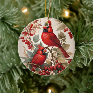 Décoration En Céramique Deux Oiseaux Cardinaux Rouges Du Nord Et Des Berri