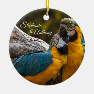 Décoration En Céramique Deux perroquets oiseaux tropicaux
