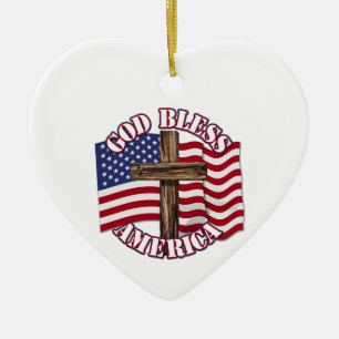 Décoration En Céramique Dieu bénisse l'Amérique avec le drapeau américain