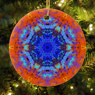 Décoration En Céramique Digital Mandala Blue et Orange
