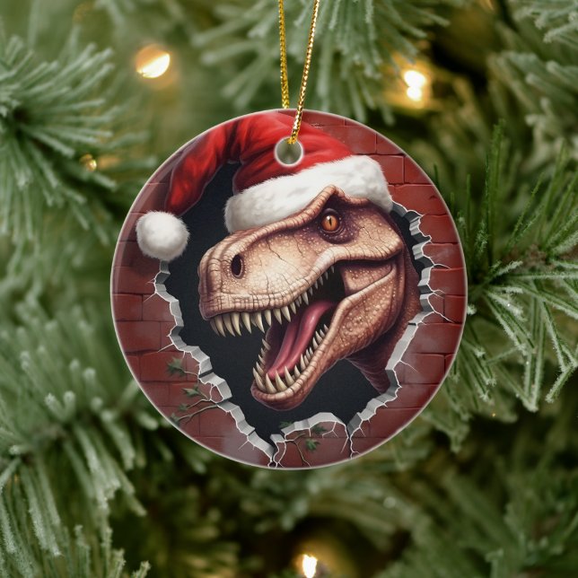 Décoration En Céramique Dino à Santa Hat - 3D (Arbre)