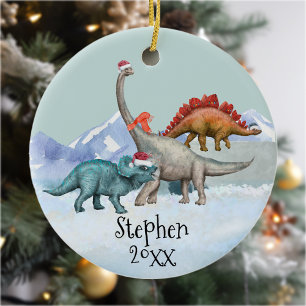 Décoration En Céramique Dinosaur Noël Jurassique Aquarelle Nom