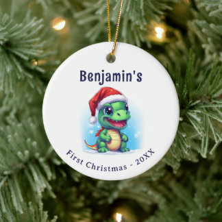 Décoration En Céramique Dinosaur Nom personnalisé Premier Noël