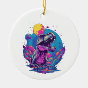Décoration En Céramique Dinosaur Xmas Tree Buffalo Plaid Trex Dinosaur Chr