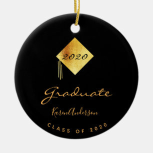 Décoration En Céramique Diplômé casquette d'or noir