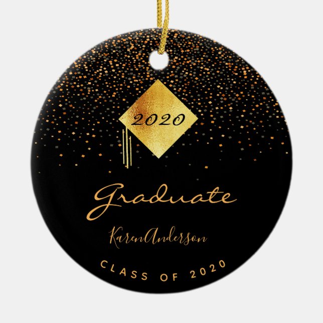 Décoration En Céramique Diplômé casquette d'or noir (Devant)