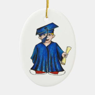 Décoration En Céramique Diplôme de Casquette bleu et de garçon d'études