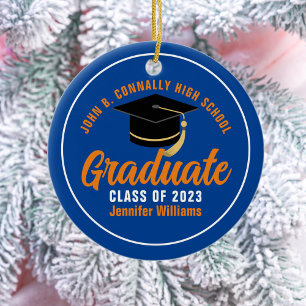 Décoration En Céramique Diplômé Orange Bleu Personnalisé 2025